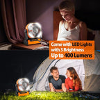 20000mAh Camping Fan, Rechargeable Battery Operated with 360° Rotatable Hook, 400 Lumes Light, 270° Pivot, 4 Speeds, 58Hrs Battery Powered Fan for Outdoor Tent Car Trip BBQ Hurricane Power Outages