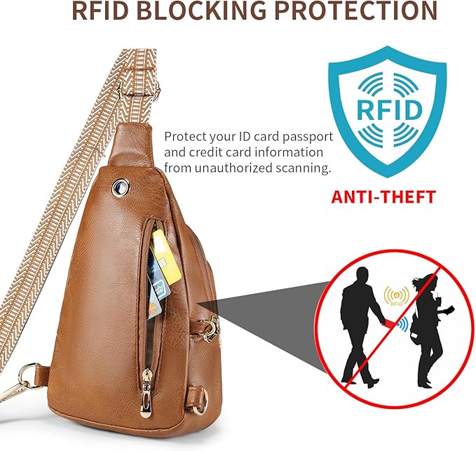 Crossbody Bags for Women Anti Theft Vegan Leather Sling Bag RFID Blocking Chest Bag for Travel