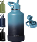 CIVAGO 64 oz Insulated Stainless Steel Water Bottle with Detachable Straw, Large Half Gallon Water Jug with Bucket Handle, Big Metal Leakproof Flask with Silicone Boot, Dishwasher Safe, Indigo Black