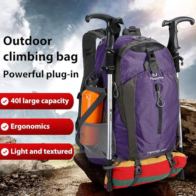 FENGDONG 40L Waterproof Lightweight Hiking,Camping,Travel Backpack for Men Women Purple