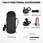 Insulated Water Bottle 40 oz, Triple Wall Vacuum Stainless Steel (Cold for 48 Hrs), Leak Proof & Non-BPA, Modern Water Flask Jug with Paracord Handle & Straw Spout Lids, Ombre Pink