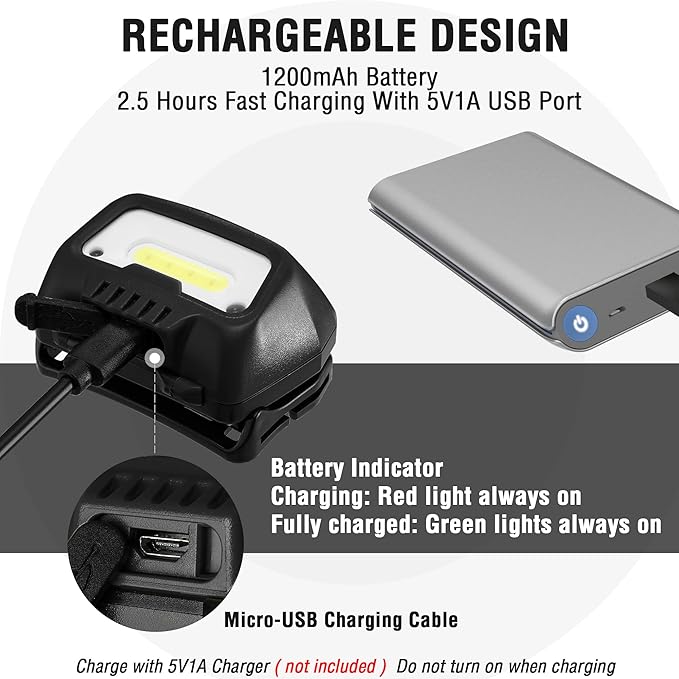 EverBrite Rechargeable Headlamp, LED Bright Motion Sensor Head Lamp Flashlight with 6 Modes, Adjustable Headlight for Adults with White Red Light, Water Resistant, Black, for Hiking, Running, Camping