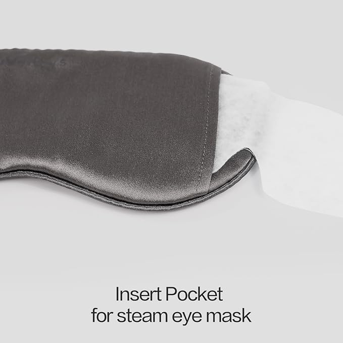 Luxury Silk Sleep Mask with 22mm Mulberry Silk, Velvet Elastic Band, Heat Therapy Pocket, and Travel Pouch, Grey Color