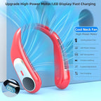 Portable Neck Fan,Personal Wearable Bladeless Fan,LED Display,4-Speeds,6000mAh USB Rechargeable,360° Strong Cooling Wind,Hands Free,Long Lasting,Birthday Gifts for Men Women Dad Mom (Red)