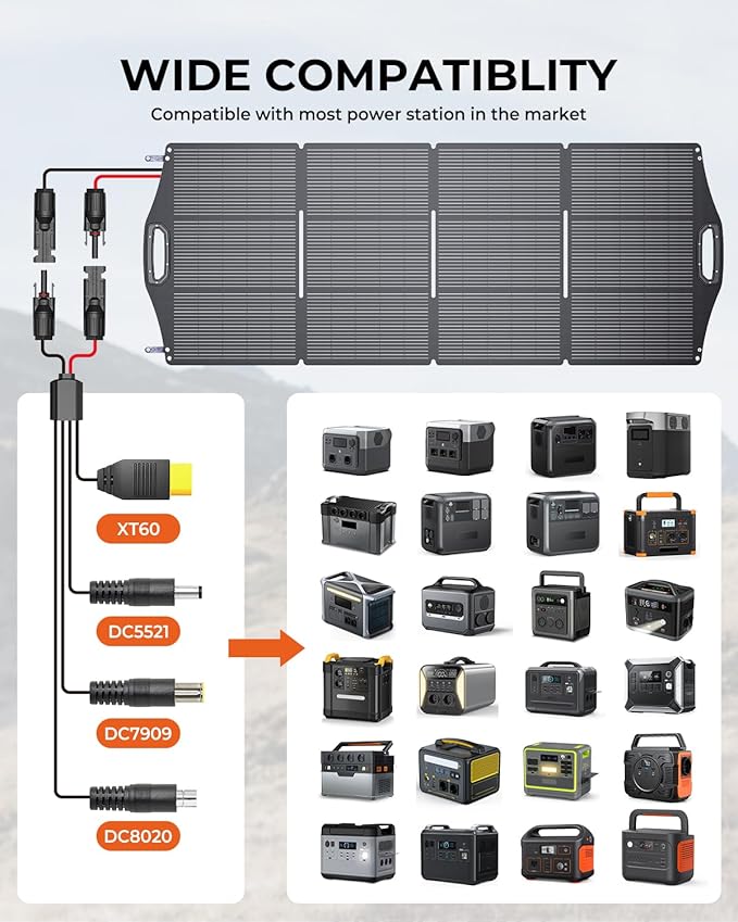 200W Solar Panel, BigBlue SolarPowa 200 Solar Panel Charger with Kickstand for Camping, IP68 Waterproof, Portable and Lightweight, 25% Solar Efficiency, DC5521/8020/7909/ XT60 Plug for Power Station