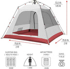 KAZOO Camping Tents 3 Person Waterproof Instant Tents 3 People Cabin Tent Easy Setup with Sun Shade Automatic Aluminum Pole