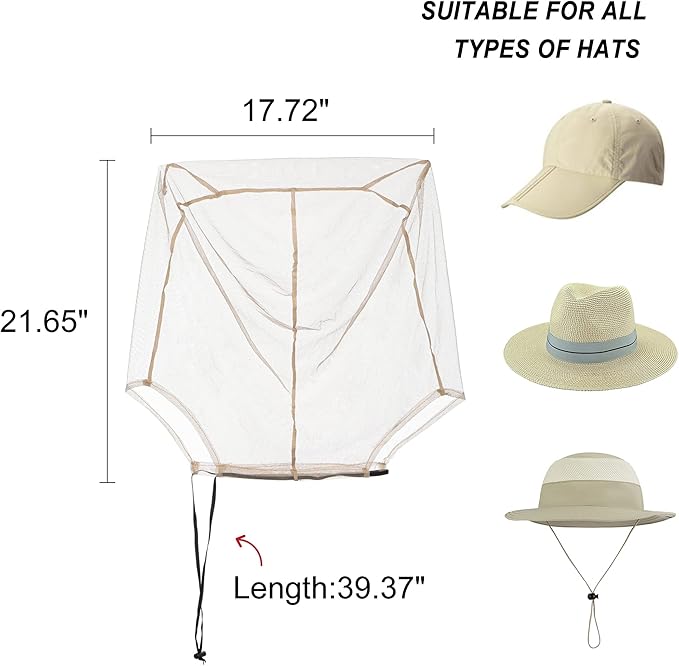 CozyCabin 3 Pcs Mesh Mosquito Head Net, Fully Covered Face Netting for Hats Head Mesh Protecting Net for Outdoor Hiking Camping Garden (Black/Gray/Begie-Large Set)