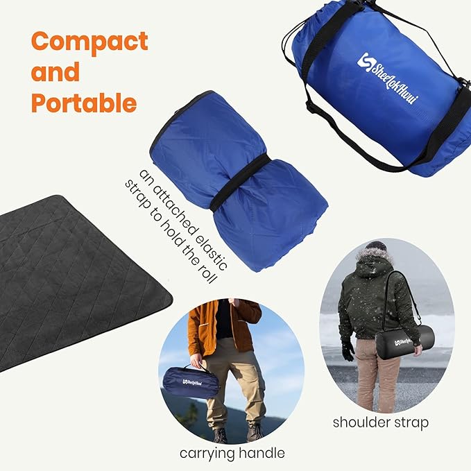4-in-1 Large Outdoor Blanket - Waterproof & Windproof Thickened Warm Fleece Camping Blanket for Stadium, Hiking, Sporting Events - 81"x57", Packable (Sapphire Blue)