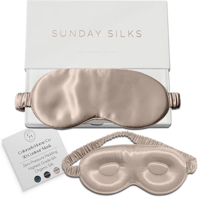 SUNDAYSILKS™ 3D Contoured Silk Sleep Mask | Padded Silk Eye Mask with Eye Cups for Lash Extensions | Blackout, Organic for Women & Men, Perfect for Travel, Slip-Free Deep Sleeping, Antifaz para Dormir