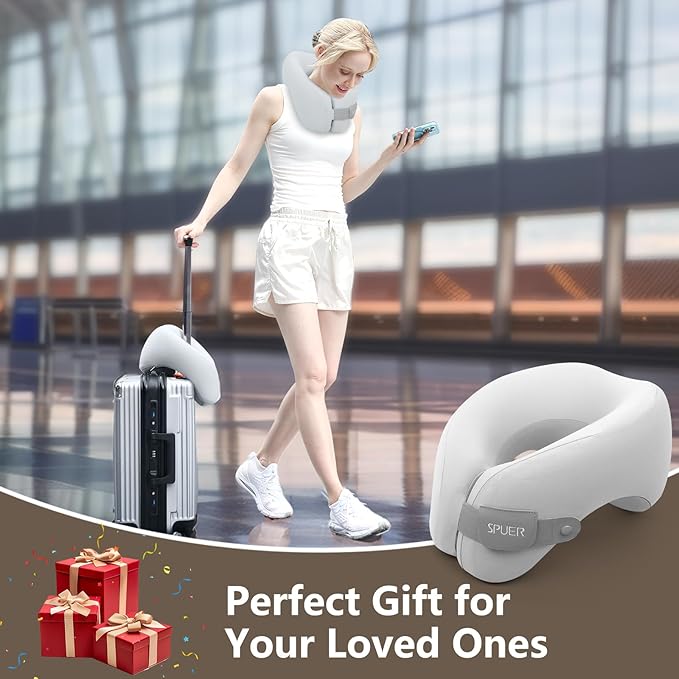 2in1 Ergonomic Memory Foam Travel Neck Pillow – 2025 Upgrade Travel Pillow for All Sleep Positions on Flights, Road Trips, and Long Distance Travel with Drawstring Bag (Adjustable - Gray)