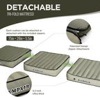 Detachable Tri Folding Sleeping Pad for Camping, Ultra-Thick 5.5 Inch Air Mattress, Quick Inflate, Zipper Design for Detachment, Machine Washable, Family Pad for Camping & Traveling, Green