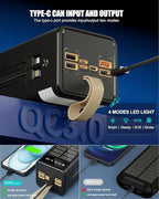 90000mAh Power Bank 35W Fast Charging with Solar Charger,Built-in USB-C/Lightning Cables High Capacity Portable Charger for Camping,Travel,Emergencies,Tech Devices| 9-Port PD/USB-C, LED Flashlight