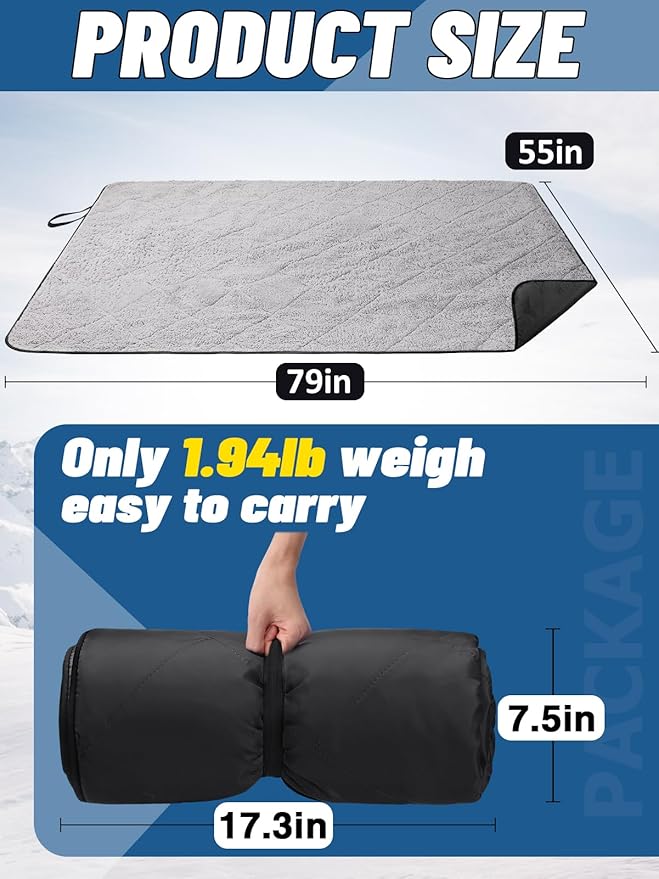 Waterproof Outdoor Stadium Blanket with Sherpa Lining-Washable Windproof Warm Foldable for Camping, Sporting Events, Picnic, Concert, Pet, Travel, Emergency Car Blanket, Gift for Cold Weather (Black)