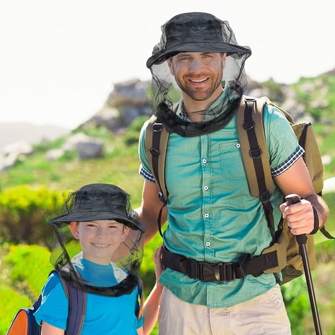 Premium Kids Mosquito Head Net for Insect, 2 Pack, Fly & Bug Protection | Ultra Large & Long, Extra Fine Holes for Camping, Hiking, Fishing, Safari, Fits All Hats for 5-12 yrs Children