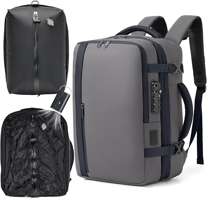 Fanwoli Vacuum Travel Backpack, Carry On Luggage with TSA Lock & Anti Theft Zipper, Expandable Airback with Compression Pump, Waterproof Laptop Bag Ideal for Flight & Business
