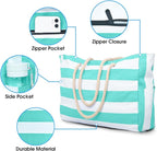 Becokan Beach Bags for Women Large Waterproof Beach Tote Bag Zipper Beach Bags Waterproof Sandproof Swim Pool Bag Large Tote