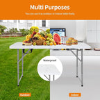 BestOffice Camping Folding 4 Foot Plastic Table, White