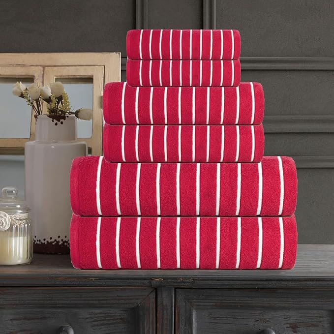 CASA COPENHAGEN Ecstatic 6Pcs 100% Egyptian Cotton Large Designer Towels Gift Set- Pink, 600GSM, 2Bath 2Hand 2Washcloths, Bath Towels for Bathroom Set for Women & Men