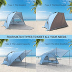 Elegear Beach Tent with Canopy, 1-Second Setup Pop Up Sun Shelter Shade, UPF 50+ UV Protection Silver-Coated Lightweight Portable Beach Cabana