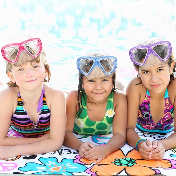 Kids Swim Goggles Snorkel Diving Mask for Boys Girls Ages 5-15, Two-Color Anti-Fog Swimming Goggles with Nose Cover