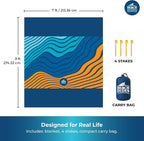 Sandproof Waterproof Beach Blanket Extra Large 108"x 84", Mat for Family, Quick Dry Ripstop Nylon Lightweight, Compact for Travel, Picnic, Camping w/ 4 Anchor Stakes and Carry Bag