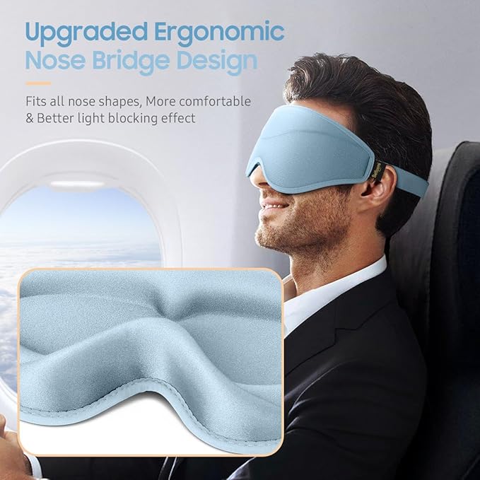 Sleep Mask, Premium Eye Mask for Sleeping, Total Blackout, Superior Soft Comfort, Upgraded 3D Ergonomic Designed Sleeping Mask for Home, Office, Travel, Meditation, Sky Blue
