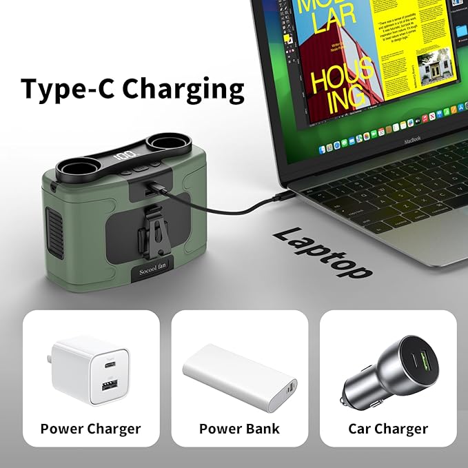 Socool 20000mAh Portable Waist Fan Clip on Wearable Belt Personal Fans Rechargeable Battery Operated, 40H Cooling Fan with 10 Speeds & Dual Motors, Neck Fans Hanging Hands-Free for Outdoor Travel