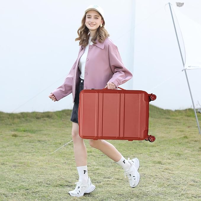 Kono 4 Piece Luggage Sets Expandable(only 28") Lightweight with Spinner Wheels TSA Lock Hardside Travel Rolling Suitcases 20in 24in 28in Carry on and 12in Mini Cosmetic Case Coral Pink