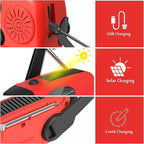 Solar Emergency Hand Crank Weather Radio, Portable Self Powered NOAA AM/FM Radios with SOS Alarm LED Flashlight 2000mAh Smart Phone USB Charger for Camping (Red)