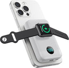 Magnetic Portable Charger 10800mAh,4-in-1 Wireless Power Bank with iWatch Charger, QC4.0+20W PD Fast Charging USB C Battery Pack with LCD Display for Magsafe,iPhone 16/15/14/13/12,Apple Watch (White)