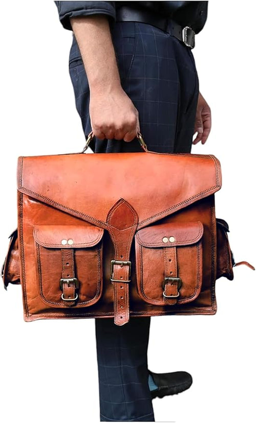 15" leather messenger bag laptop case office briefcase gift for men computer distressed shoulder bag