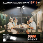 Rechargeable Camping Light with Stand, 15000 mAh Cordless Work Light with 3 LED Lamp Heads, 5500 Lumens Dimmable Camping Essentials Gear Emergency Flashlight with 86" Detachable Tripod, Black