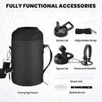 Insulated Water Bottle 64 oz, Triple Wall Vacuum Stainless Steel (Cold for 48 Hrs), Leak Proof & Non-BPA, Half Gallon Water Flask Jug with Paracord Handle & Straw Spout Lids, Dark Gray