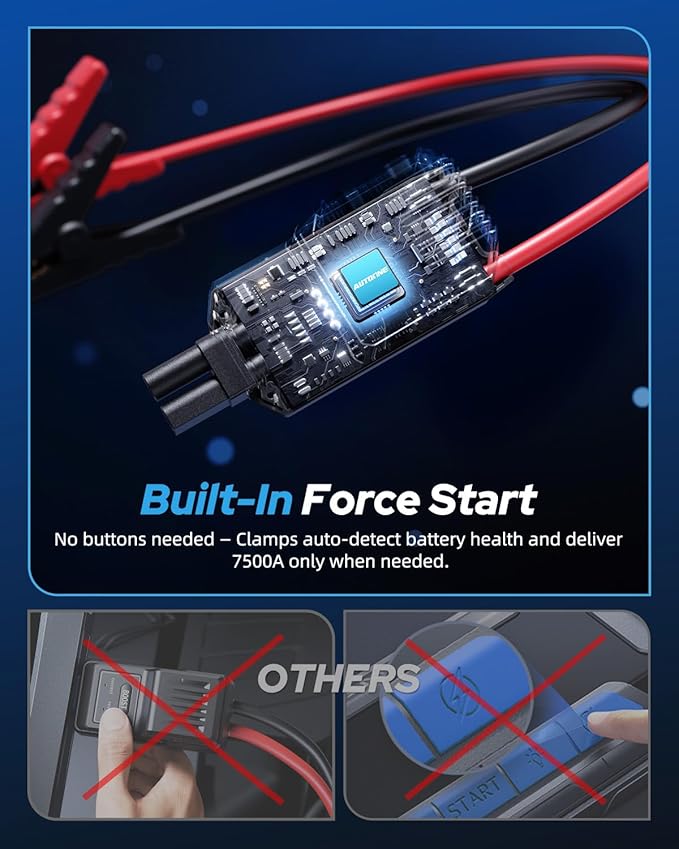 AUTOONE M4 Jump Starter 7500A Car Battery Jumper Starter Portable, 12V Jump Pack (All Gas/12L Diesel) Jump Box for Car Battery with Built-in Booster, Storage Case, LED Light, Jumper Cables