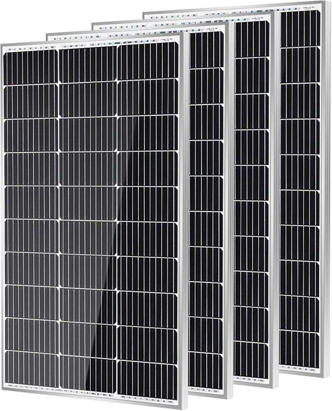 Traver Force Solar Panel 100 Watt 10BB Monocrystalline 12V Solar Panels for Home High Efficiency Solar Module Power Charger for RV Camping Cabin Marine Boat Motorhome Off-Grid Black 4-Pack 100W