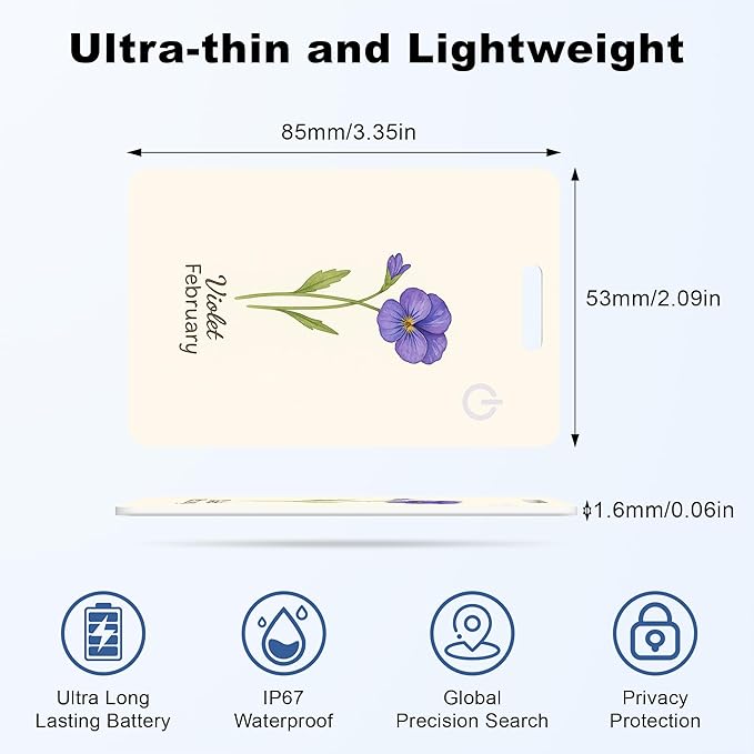 Wallet Tracker Card (iOS Only), Rechargeable Bluetooth Smart Tracking for Apple Find My Compatible Anti Tracker for Men Women Slim Item Locator for Purse Passport Key Luggage Tag (1Pcs/FEB FLR)