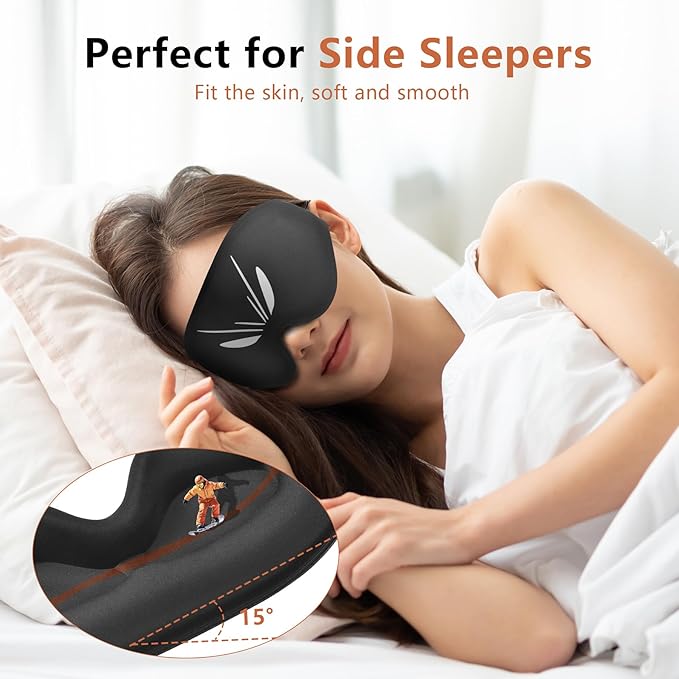Sleep Mask for Side Sleeper Women Men, Eye Mask for Sleeping Light Blocking, 3D Contoured Cup Sleeping Mask, Soft Breathable Sleep Eye Mask with Adjustable Elastic Strap for Travel