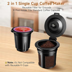 Small Single Serve Coffee Maker, Fast Brew One Cup Coffee Machine for K Cup and Grounds, 6 to 12 oz. Brew Sizes, Capsule Coffee Machine with Descaling Reminder and Viewing Tank, White