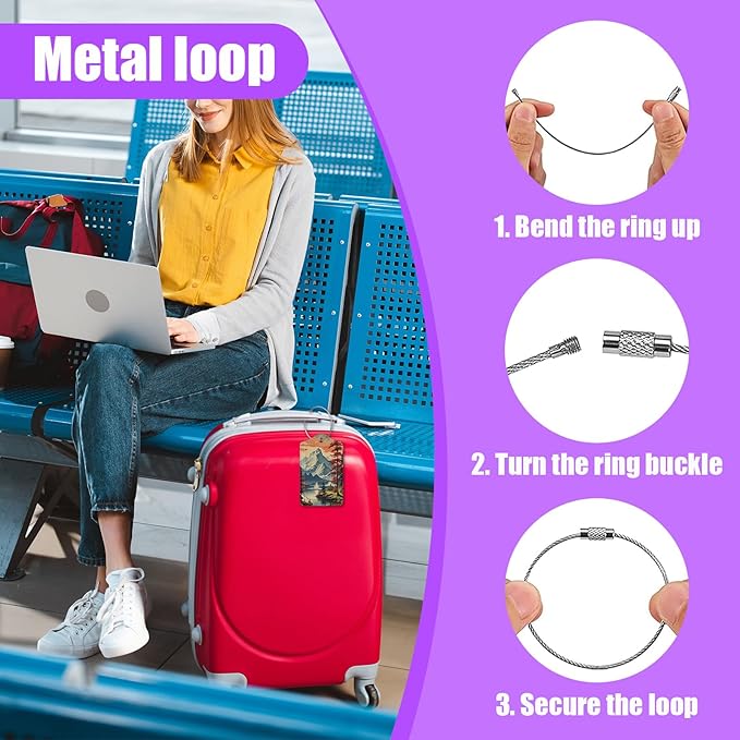 3 Pack Mountain Lake Scenery Luggage Tags for Suitcase Forest PU Leather Travel Luggage Tag Privacy Cover ID Label for Women Men Baggage Backpack Handbag School Bag