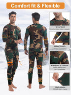 romision Thermal Underwear for Men Long Johns Fleece Lined Hunting Gear Bottom Top Set Base Layer for Cold Weather Gift