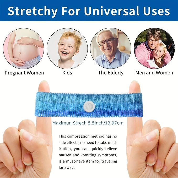 10 Pairs Motion Sickness Bands – Natural Anti Nausea Acupressure Wristbands for Morning & Motion Sickness Relief – Ideal for Car, Cruise & Flight Travel – for Adults and Kids