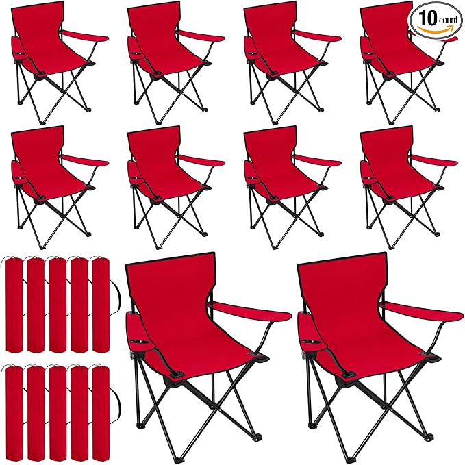Huwena 10 Pack Folding Camping Chairs Bulk with Cupholder Carry Bags Lightweight Camp Chairs Collapsible Portable Outdoor Lawn Chair for Picnic, Beach, Outside