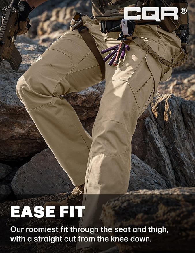 CQR Men's Tactical Pants, Water Resistant Ripstop Cargo Pants, Lightweight EDC Work Hiking Pants, Outdoor Apparel