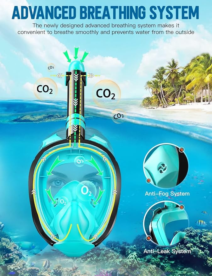 Zenoplige Full Face Snorkel Mask Adults,Dry-Top Snorkeling Gear with Camera Mount,Foldable 180-Degree Panoramic Scuba Mask for Snorkeling Diving Swimming Travel,Snorkel Mask Anti-Fog & Anti-Leak