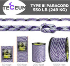 TECEUM 5/32" Paracord Rope 1000 – 1000ft / 200ft / 100ft / 50ft – Tactical Parachute Cord 4mm – 45+ Colors – Nylon String for Survival & Camping Gear – Stripe Cord for Survival – Utility Rope