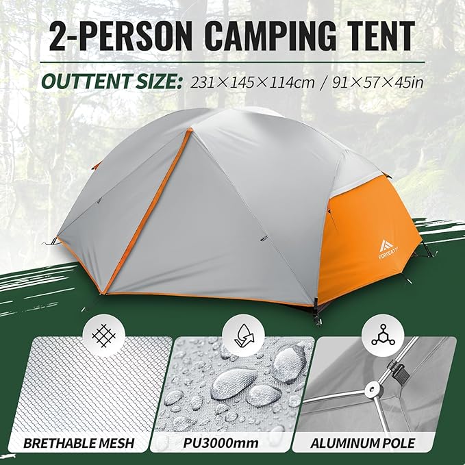 Forceatt Tent for 2 and 3 Person is Waterproof and Windproof, Camping Tent for 3 to 4 Seasons,Lightweight Aluminum Pole Backpacking Tent Can be Set Up Quickly,Great for Hiking