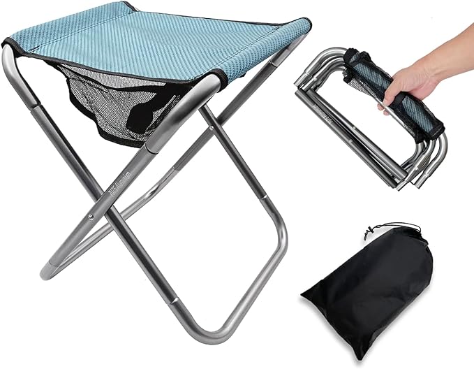 Folding Camping Stool, 16 Inch Tall Portable Folding Stool Aluminum Alloy Lightweight Stool Seat Red Foldable Stool with Carry Bag for Fishing Outdoor Camping Hiking and BBQ (Blue)