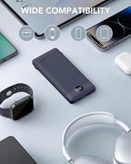 VRURC Portable Charger Built-in Cables and AC Wall Plug, USB C Power Bank 10000mAh, Travel Battery Portable Phone Charger Compact Lightweight External Battery Pack for Smart Phones, Tablets etc-Navy