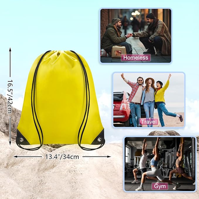 Grneric Drawstring Backpack Bulk 70Pcs String Backpack Drawstring Bags Cinch Bag Sackpack for Men Women Gym(Yellow)