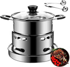 Camping Cookware Set, Portable Camping Stove With Pot Stainless Steel Alcohol Stove, No Electricity Required Adjustable Fire, for Camping Outdoor Kitchen Cooking Picnic for 1-2